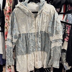 POL Blue and Cream Jean Jacket